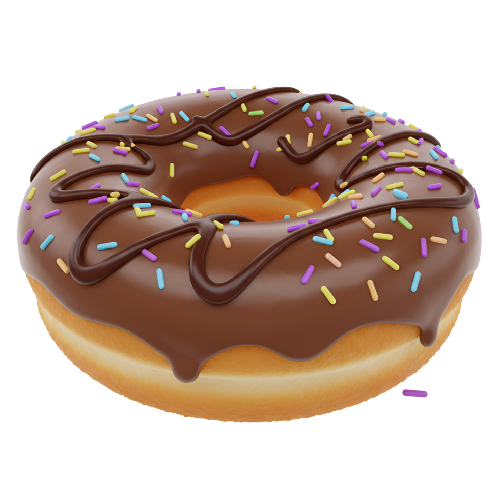 Delicious donut with chocolate frosting and colorful sprinkles on a plain canvas surface view transparent background png