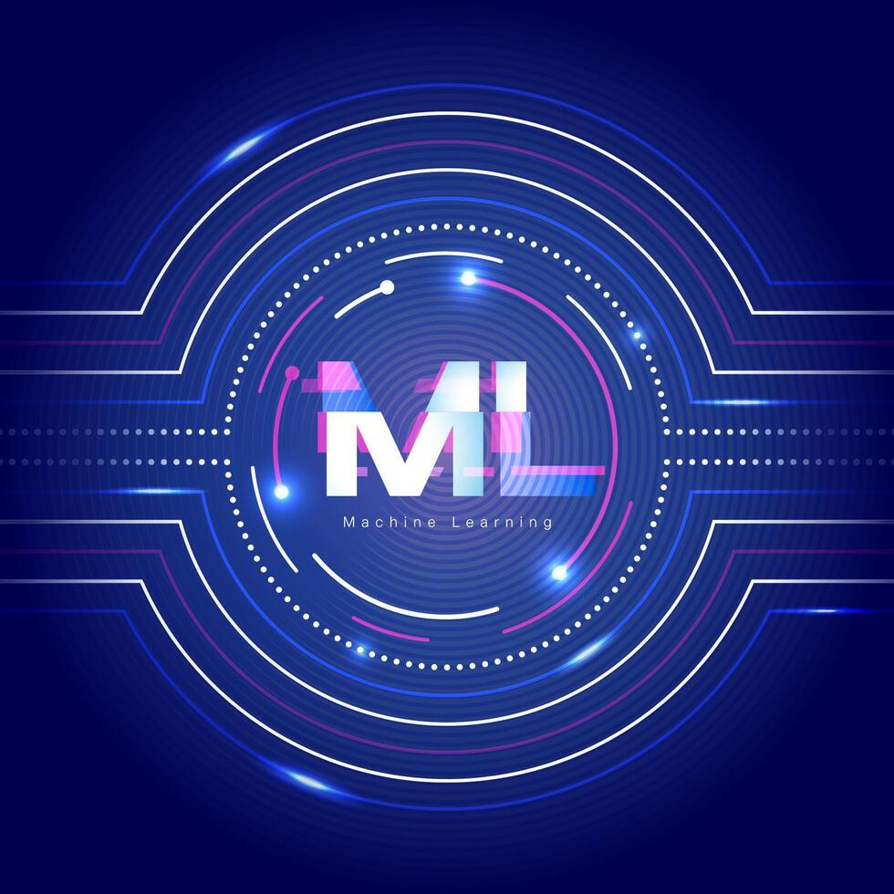 Machine Learning ML with Glowing Digital Aesthetics vector