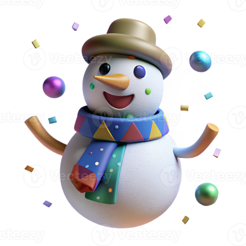 vibrant contemporary Snowman with Scarf Isolated for Christmas Illustrations exclusive png