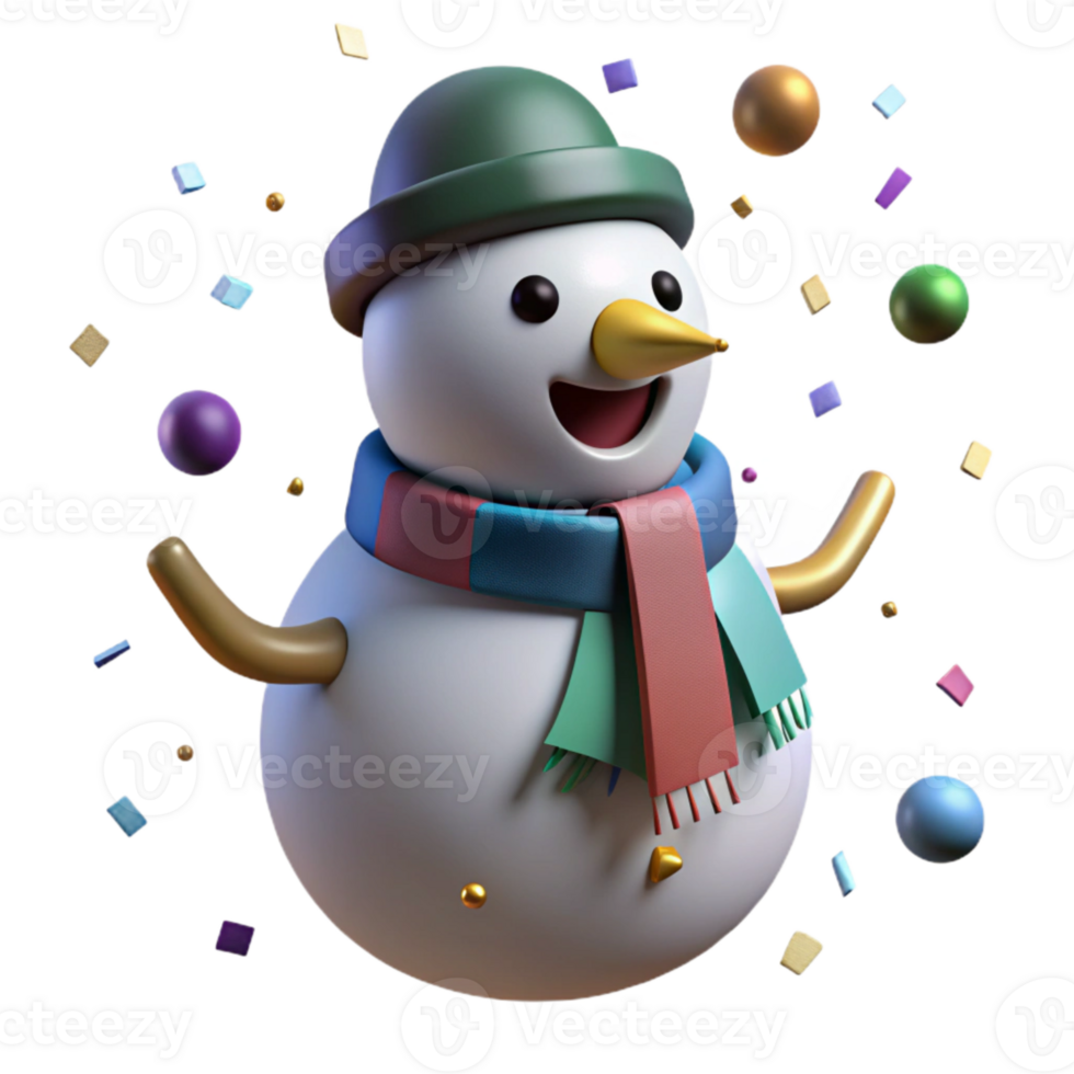 serene modern Snowman with Scarf Isolated for Christmas Illustrations original png