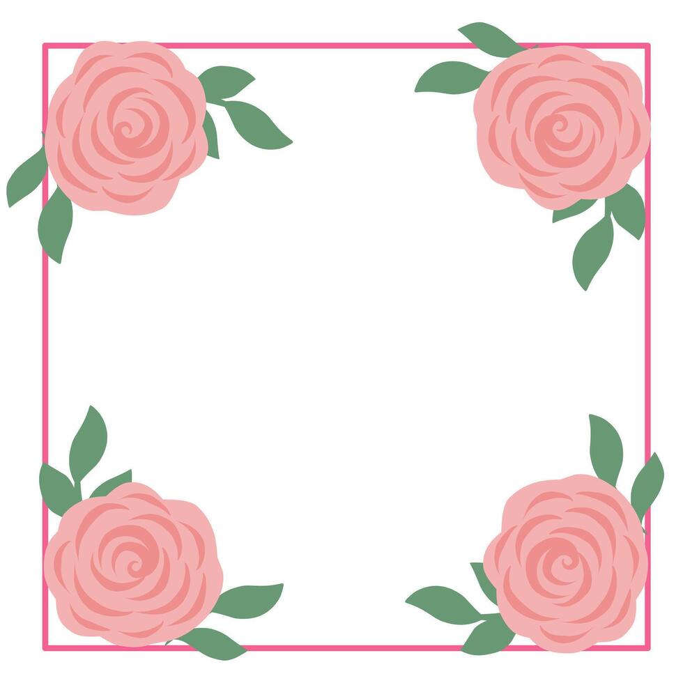 Pink rose flower square border frame clipart illustration vector