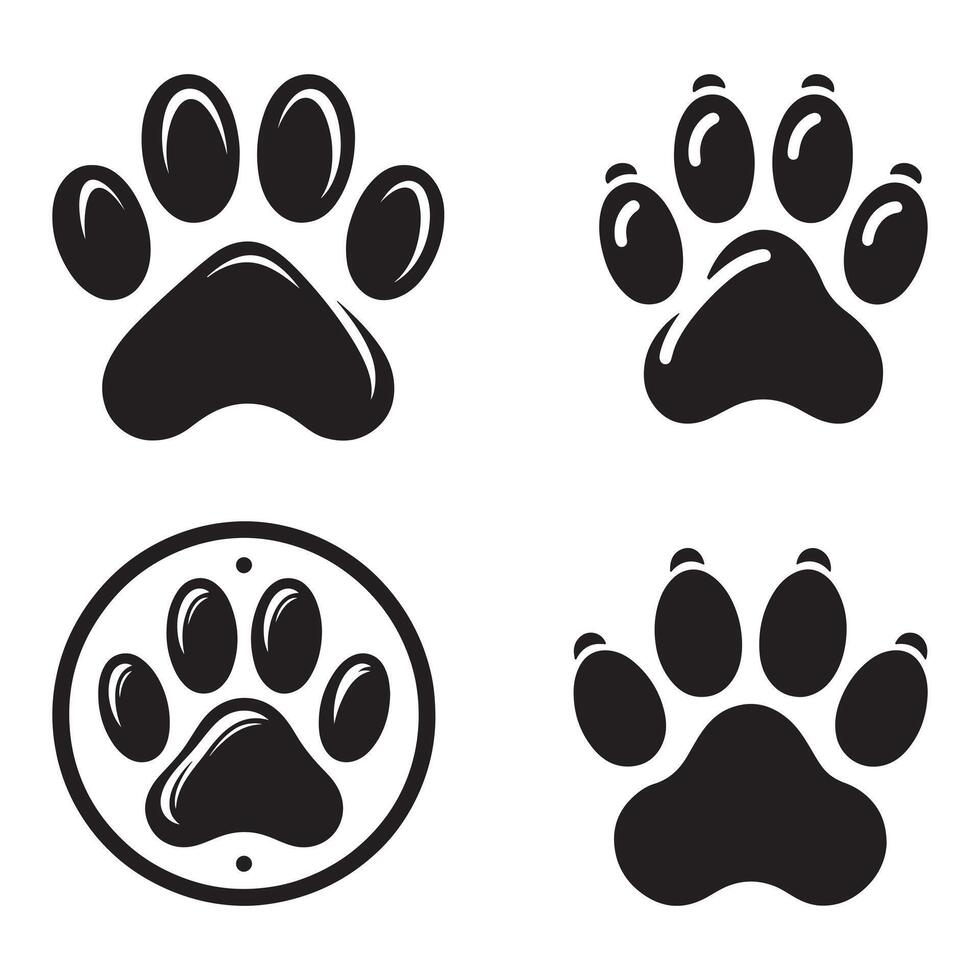Dog Paw Silhouette Icons Set High-Quality Digital Graphics vector