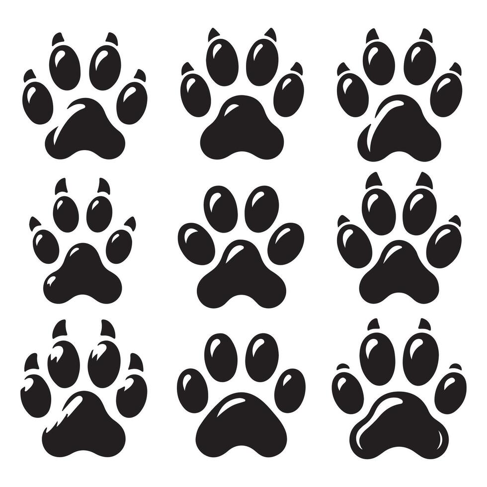 Dog Paw Silhouette Icons Bundle for Graphic Design vector