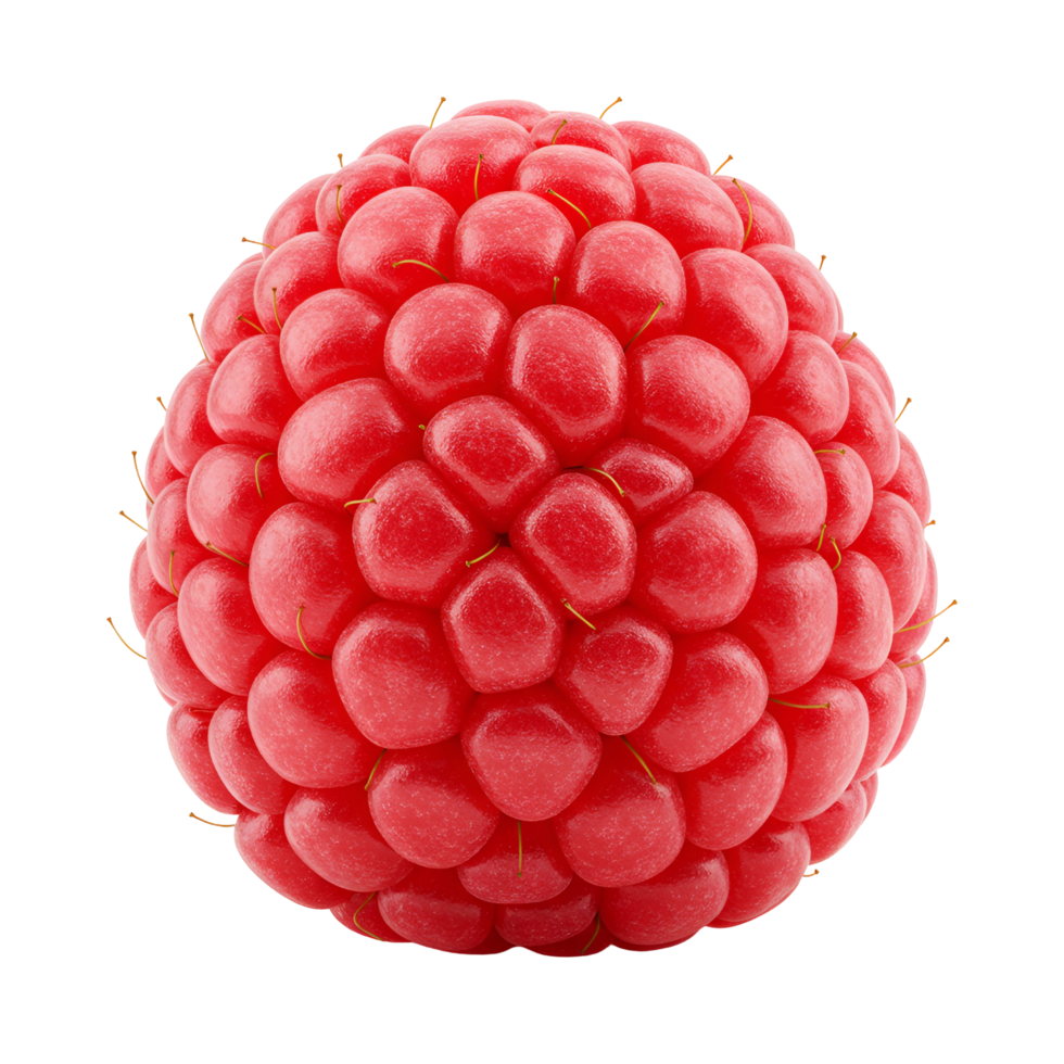 A single raspberry fruit with a bright red color displayed against a plain and simple background tone transparent background png