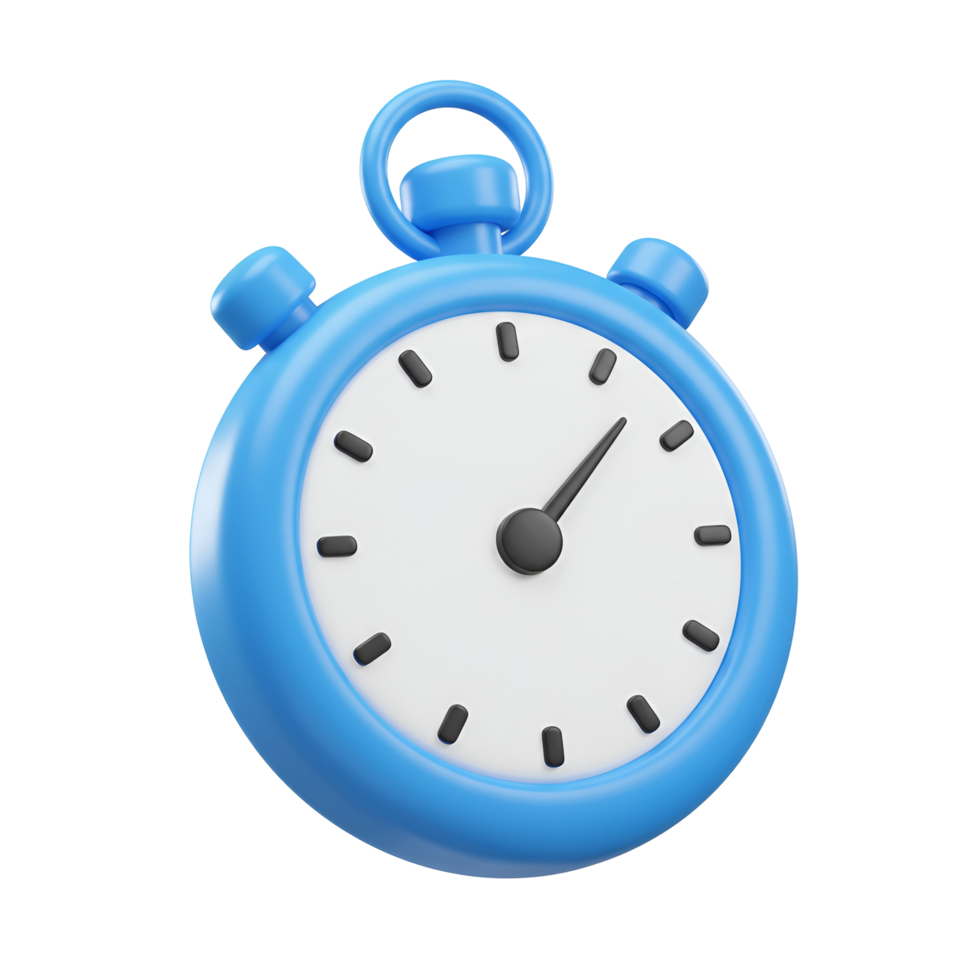 A rendered image of a blue and white stopwatch with a simple face on a plain colored setting transparent background png