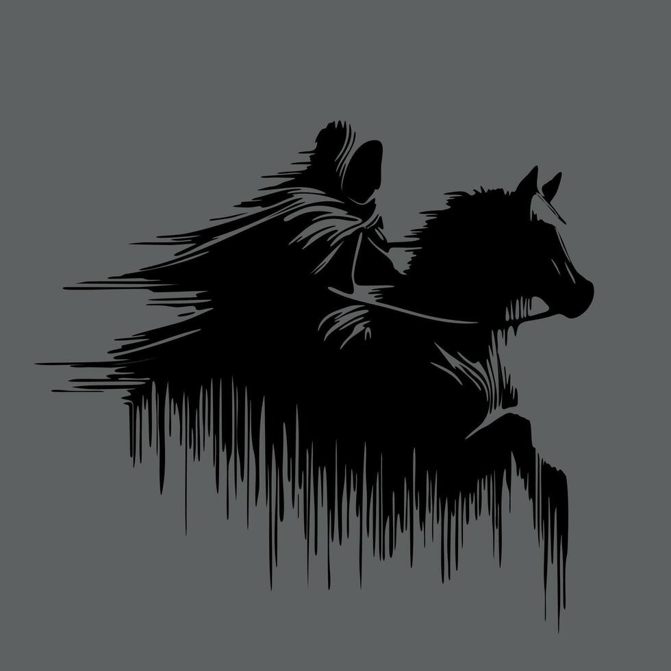 A stylized fantasy illustration of a horse rider. vector