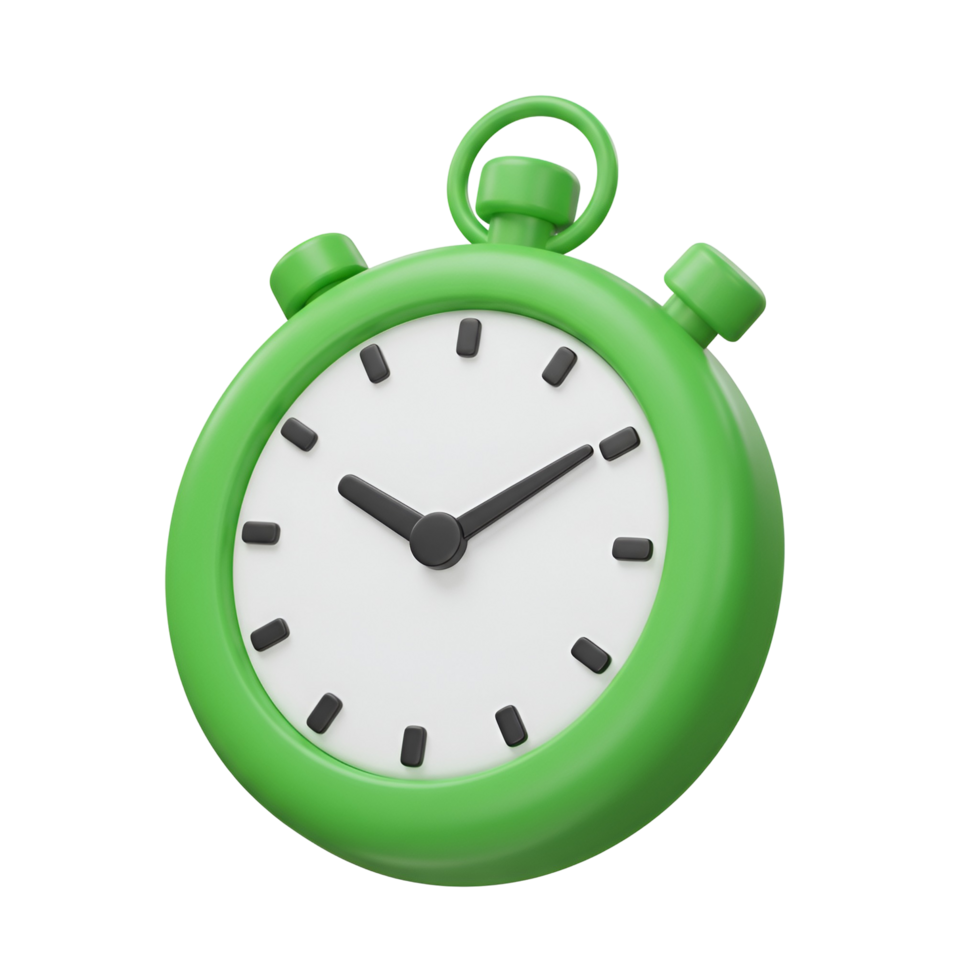 Illustration of a green stopwatch with a white face and hands indicating the time passing by quickly transparent background png