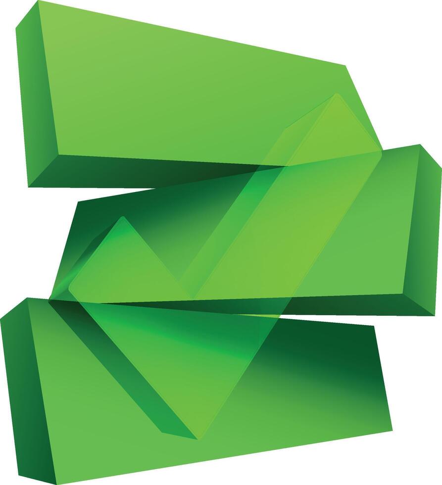 A dynamic and modern 3D illustration of green geometric blocks arranged in an abstract formation. vector