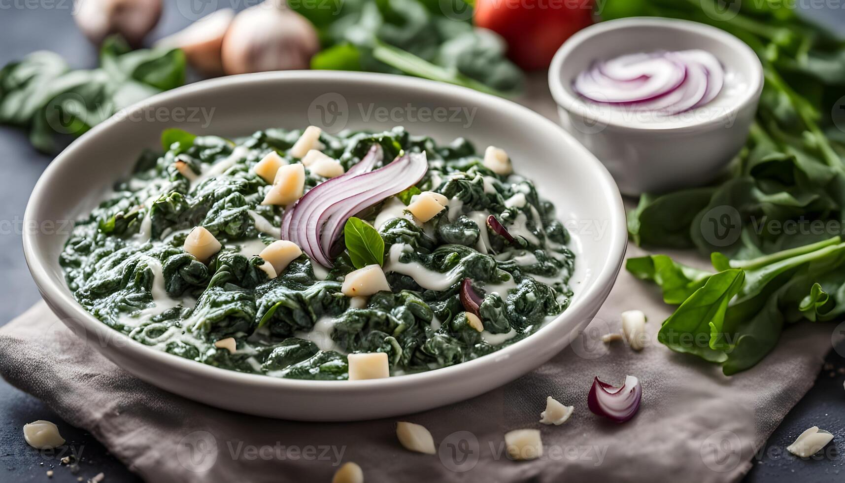 Creamy Homemade Creamed Spinach with Onion and Garlic photo