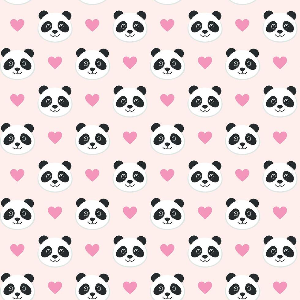 Cute panda with love pattern background vector