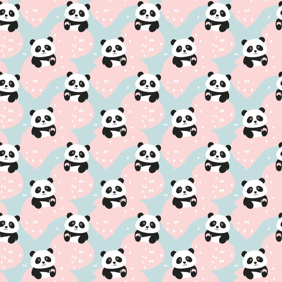 Cute happy panda pattern background vector