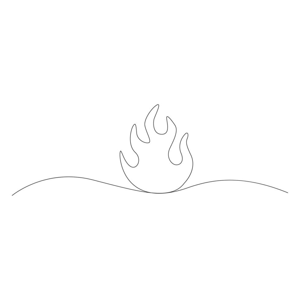 Continuous Bonfire in one line art drawing style. Campfire black line illustration vector