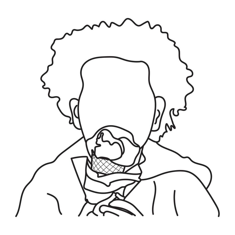 Line art of a Children enjoying an ice cream cone illustration vector