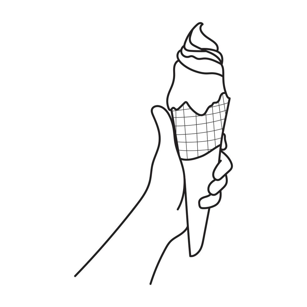 Line art of Hand holding a delicious ice cream cone vector