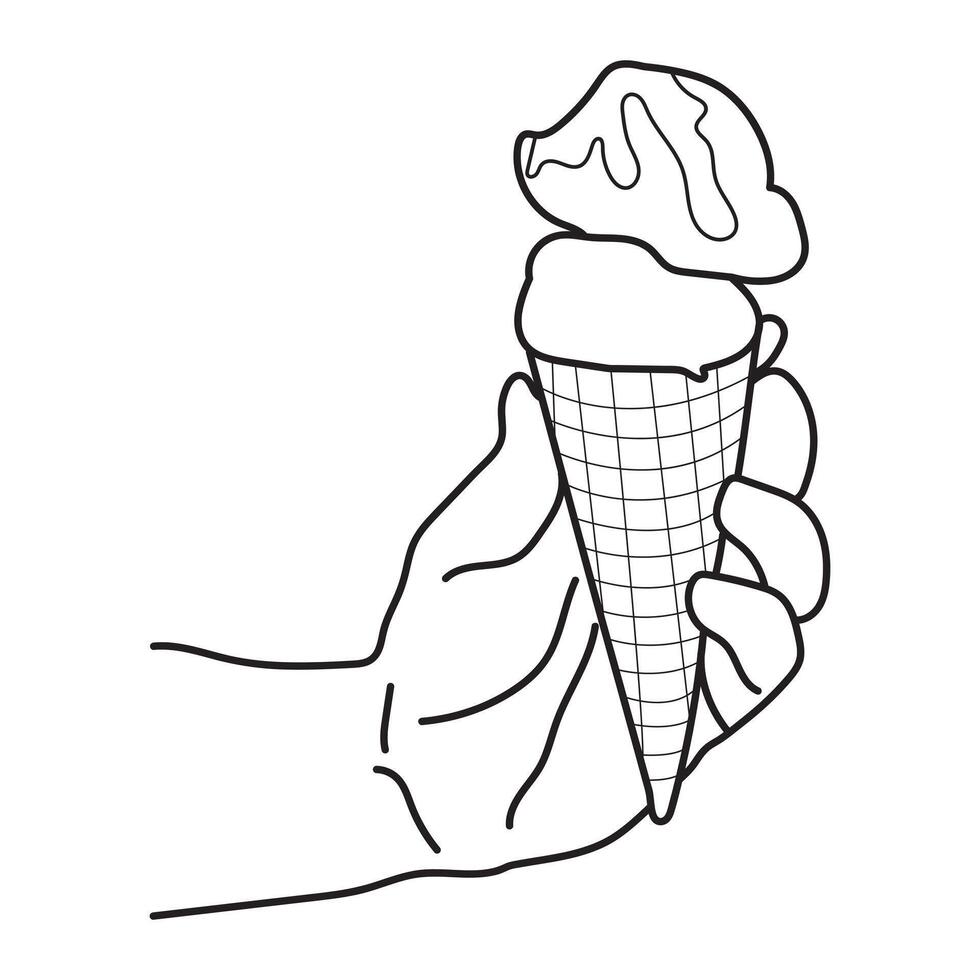 Line art of Hand holding a ice cream cone vector