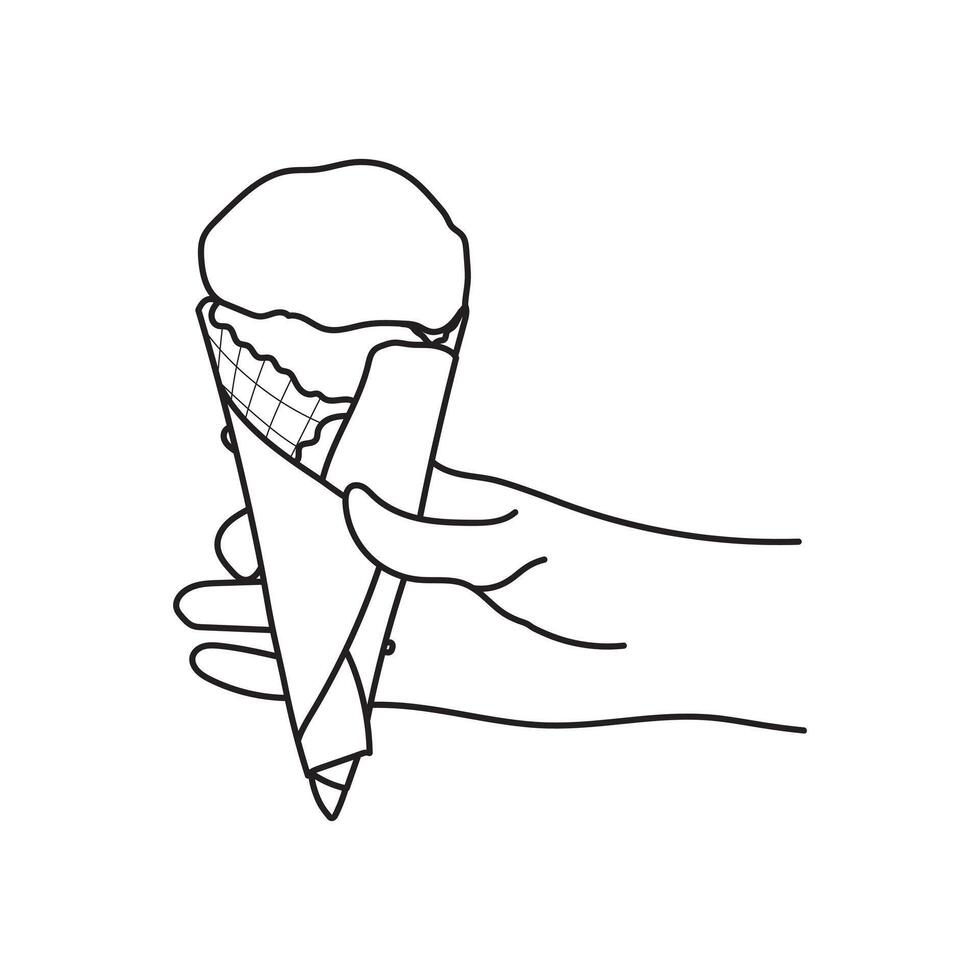 Line art of Hand holding a ice cream cone Illustration vector