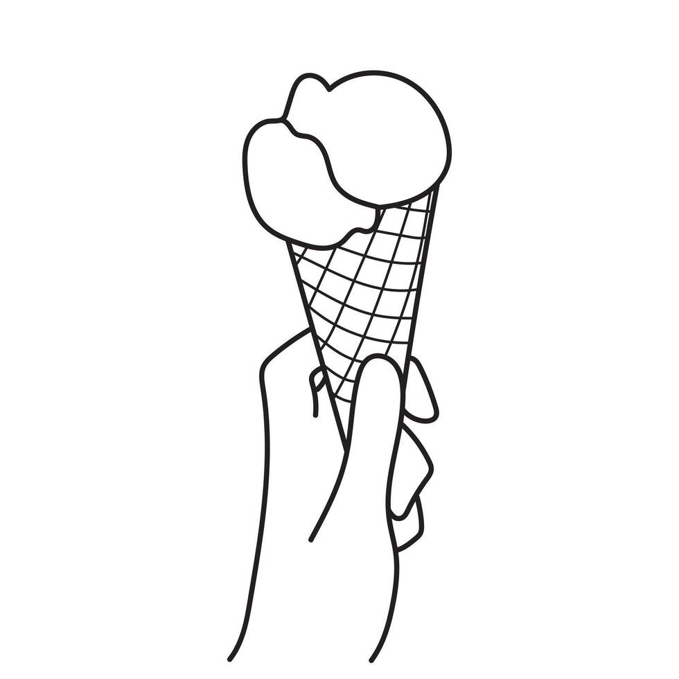 Line art of Hand holding a delicious ice cream cone design Illustration vector