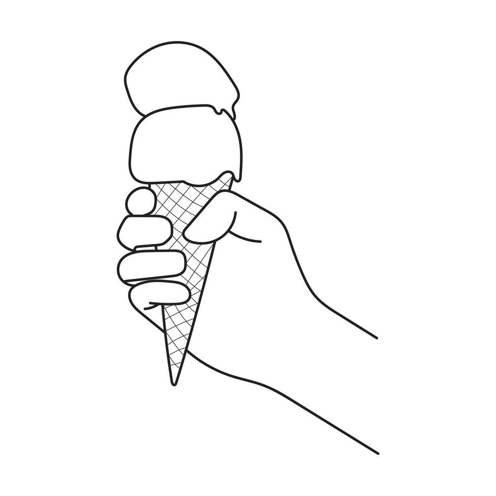 Hand holding ice cream, hand drawn line Art vector