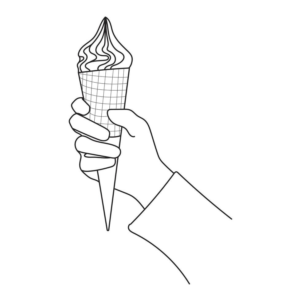 line art of hand holding ice cream cone illustration vector