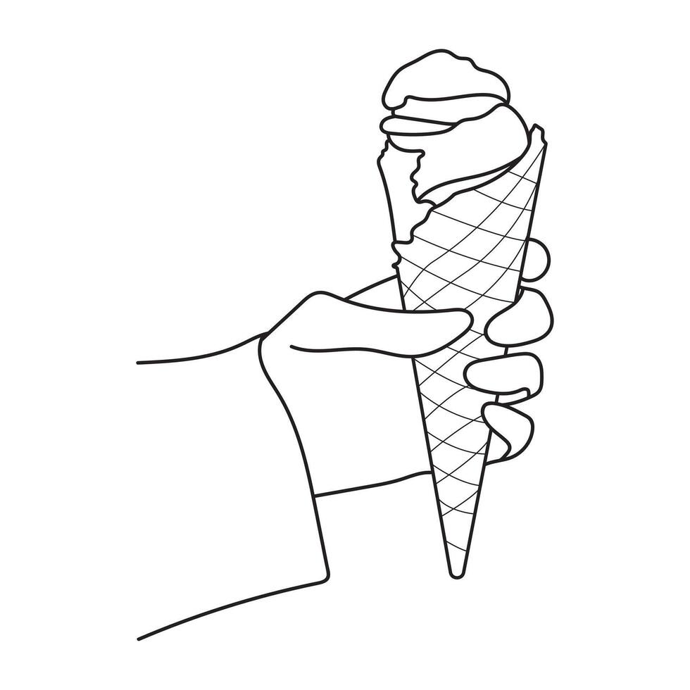 Line art of a girl Hand holding a ice cream cone vector