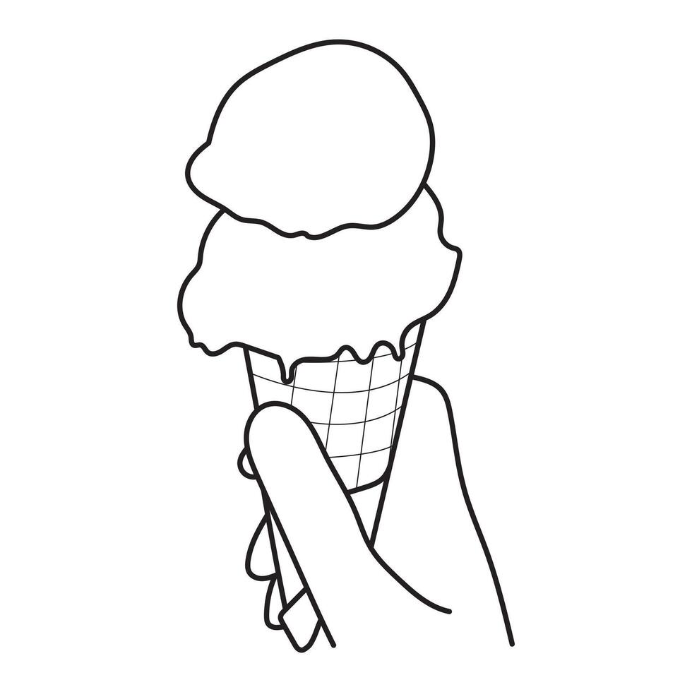Line Drawing of Hand holding a ice cream cone vector
