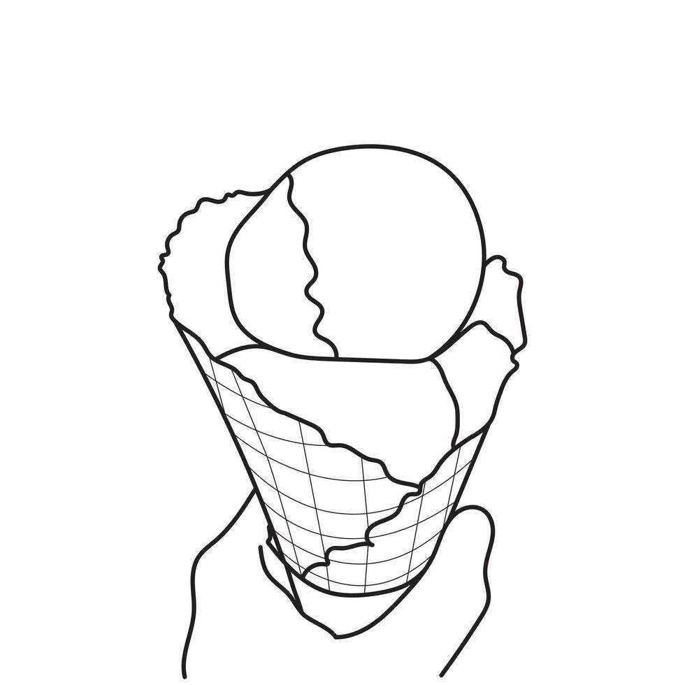 Line art of Hand holding a delicious ice cream cone Illustration vector