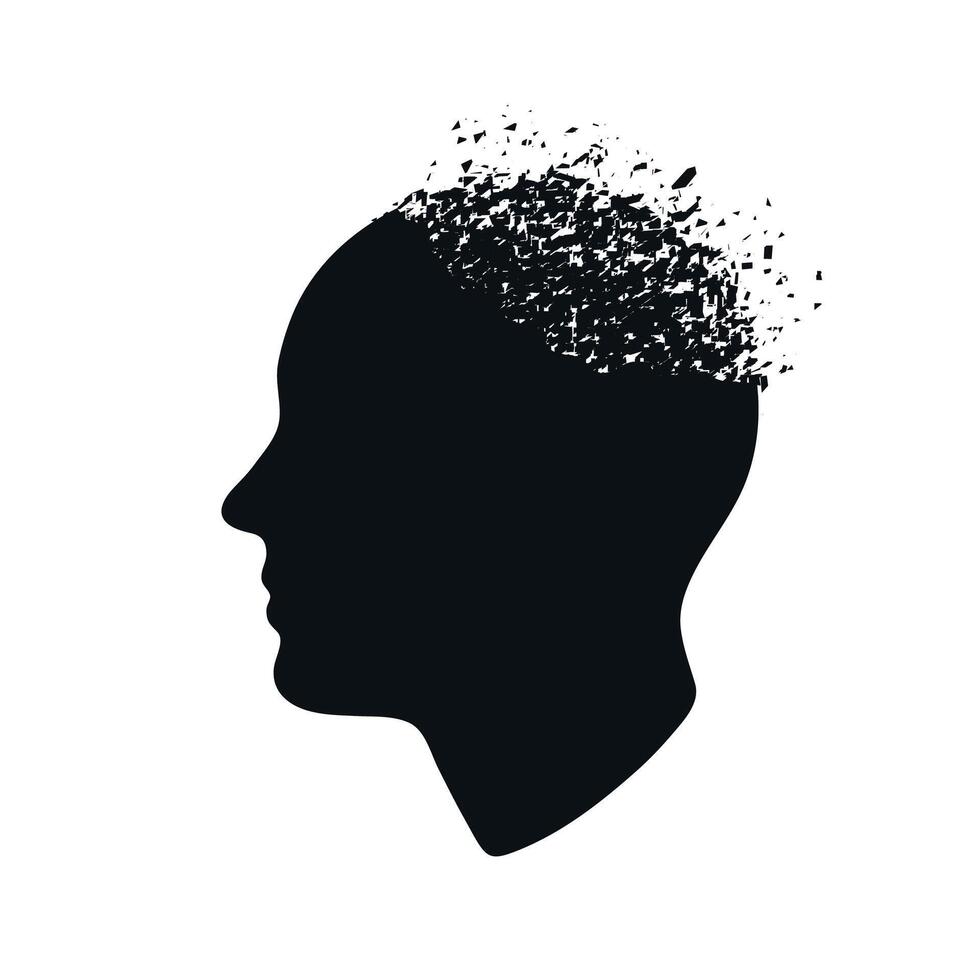 Disintegrating Human Head Silhouette Symbolizing Memory Loss vector