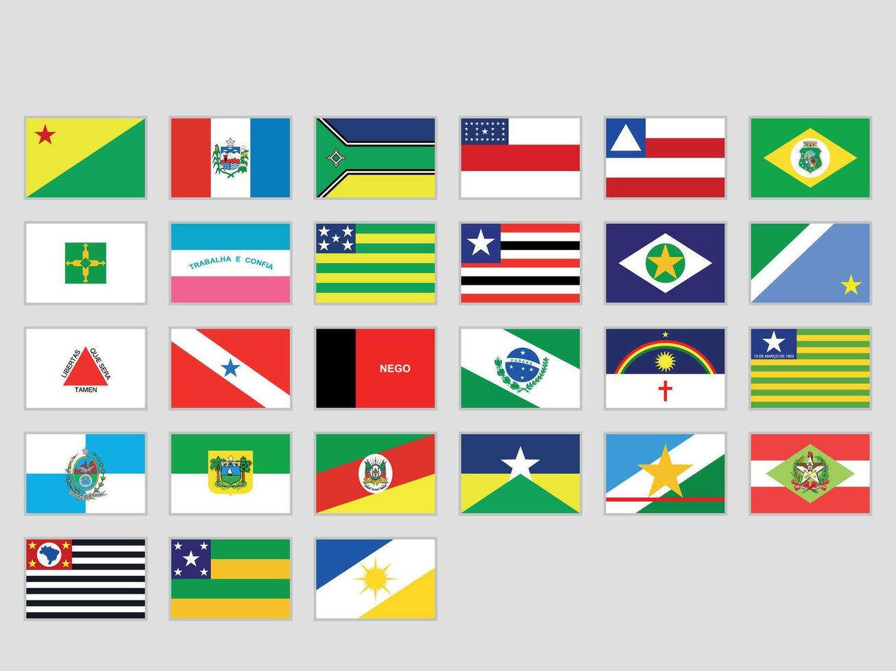 Flags of Brazilian States with Names Labeled vector
