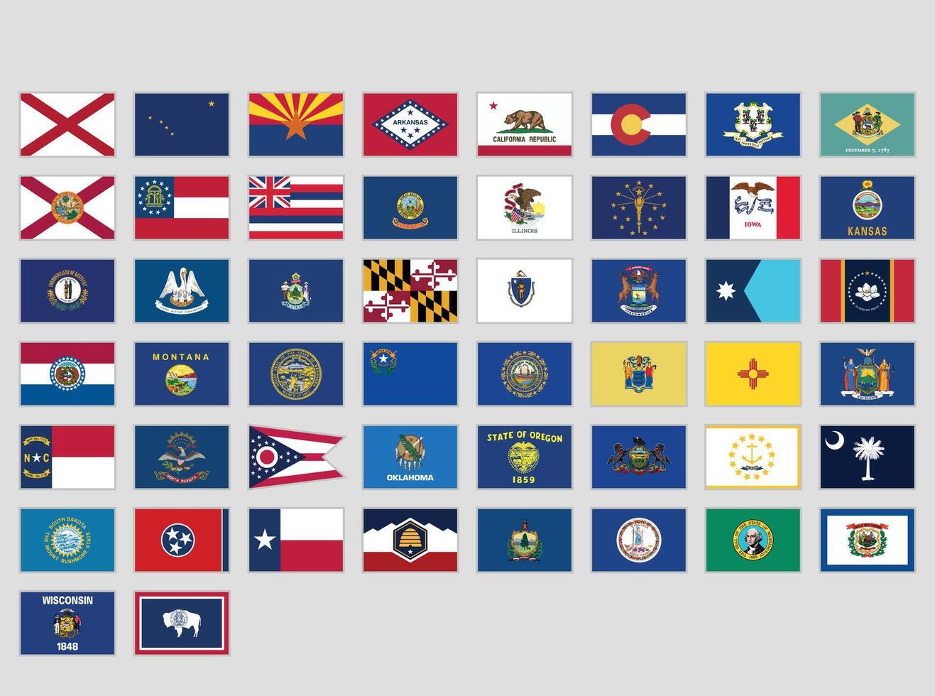 Flags of U.S. States with Names Labeled vector