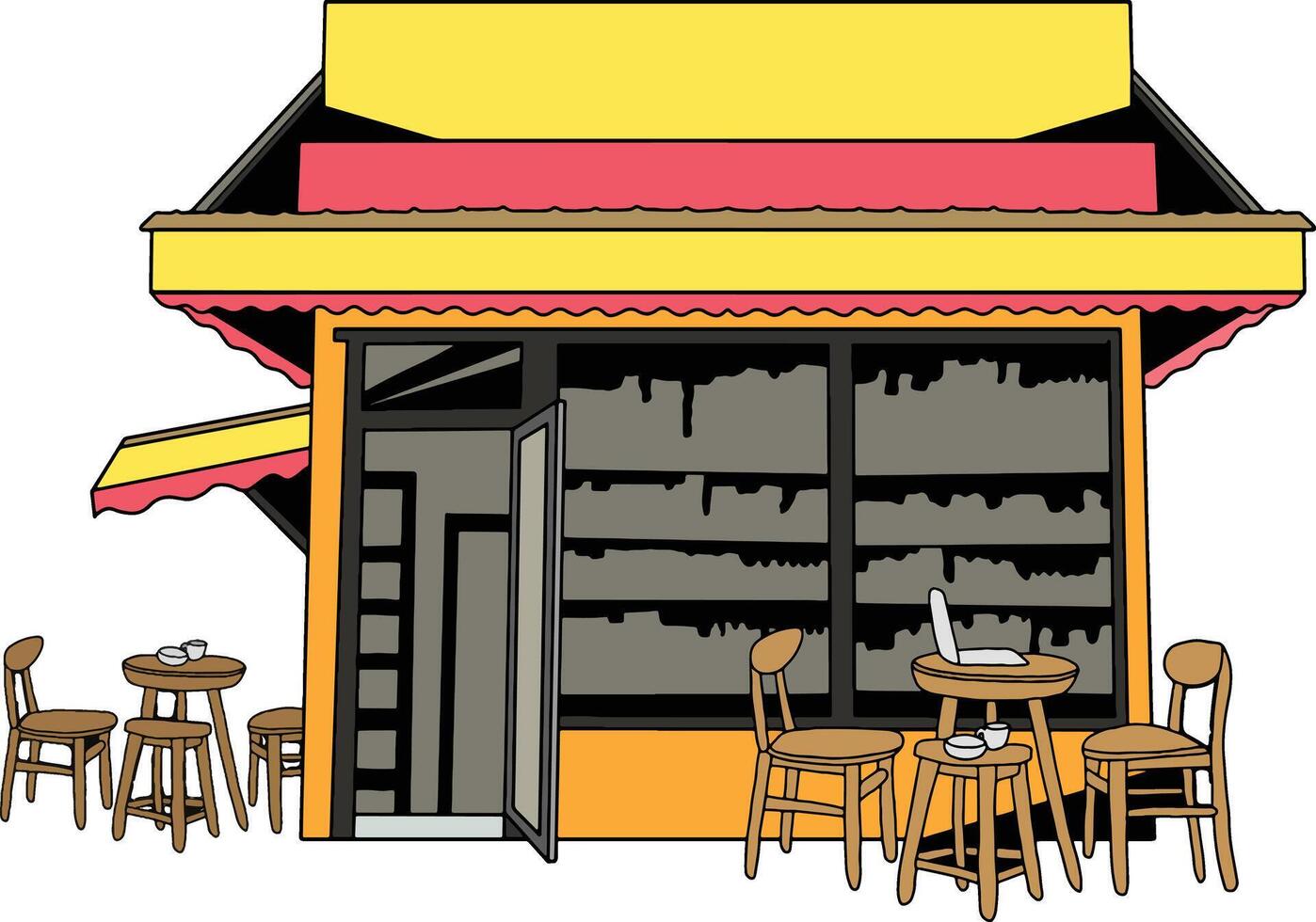 bodega bookstore cozy Street Cafe illustration vector