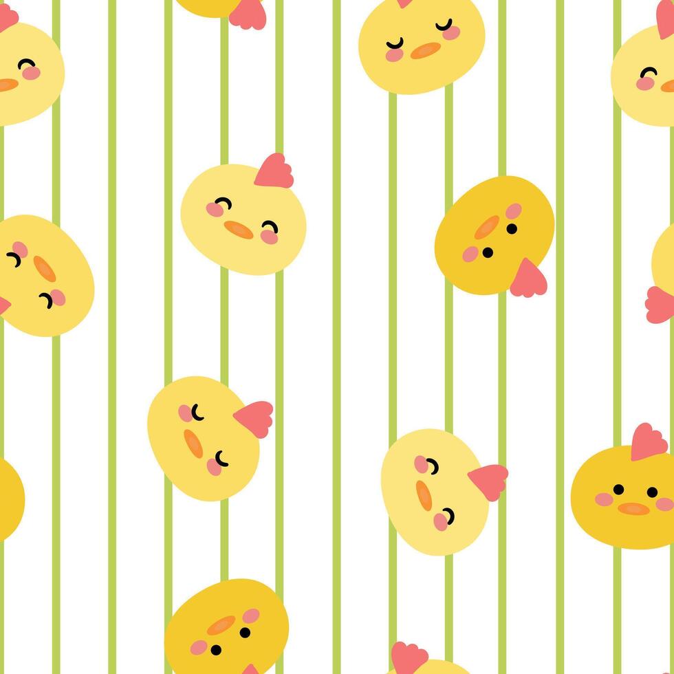 Seamless pattern cartoon cute yellow chicken. cute wallpaper and animals background for gift wrap paper vector