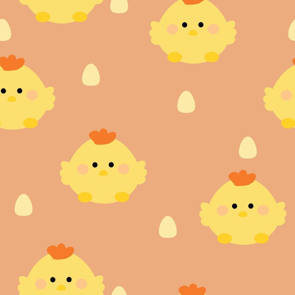 Seamless pattern cartoon cute yellow chicken and egg. cute wallpaper and animals background for gift wrap paper vector