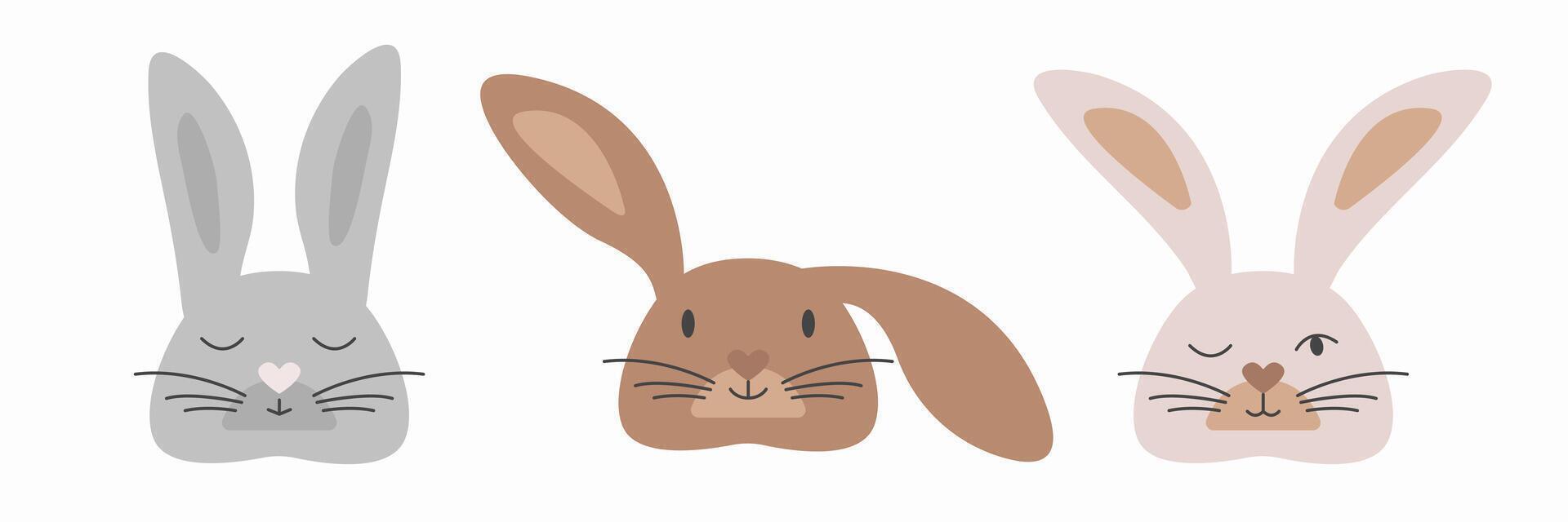 Set of Bunny Head. Cartoon Hare Characters , Childish AnimalFaces vector