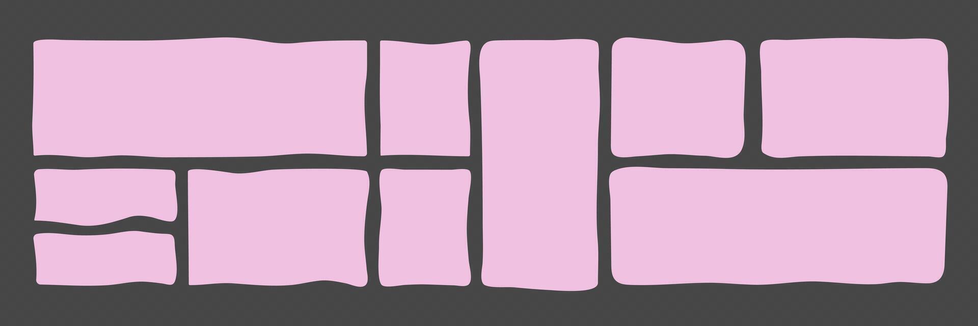 Set of Pink Deform Shapes. Asymmetry Rectangle Boxes on black background vector