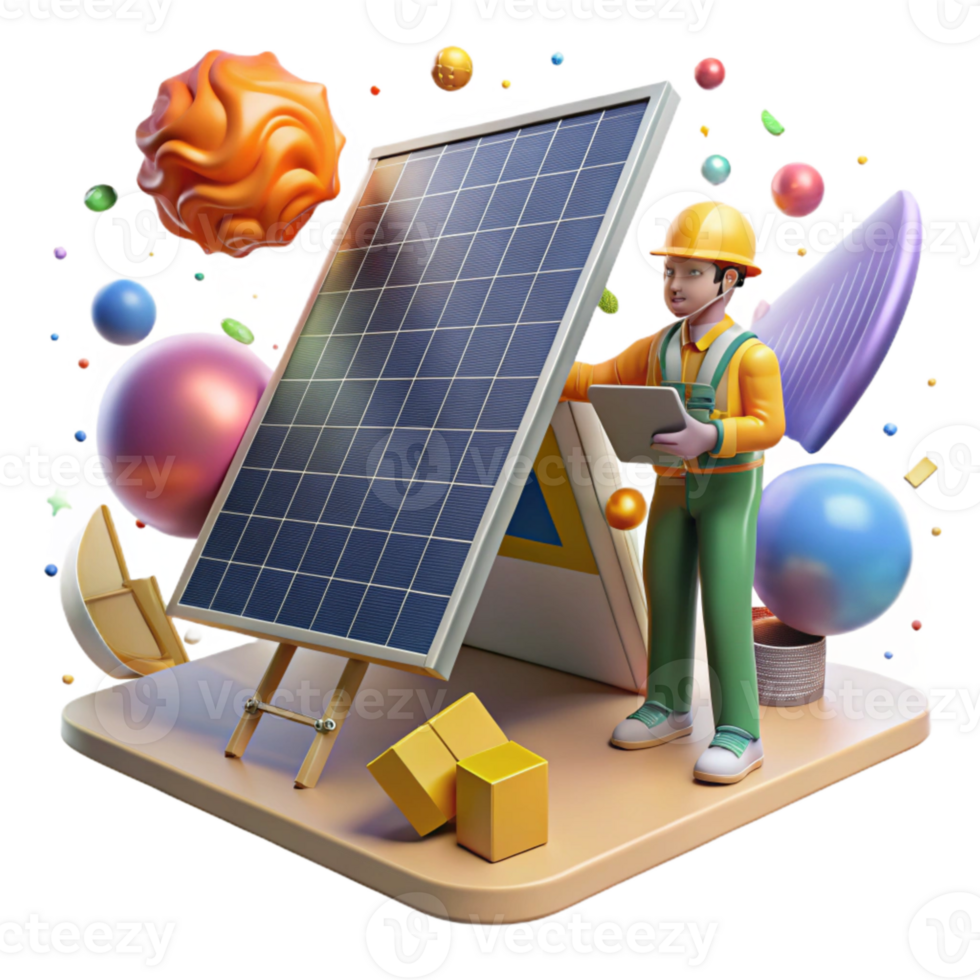 extraordinary rustic Solar Panel with Technician Working Cutout for Maintenance and Repair exclusive png