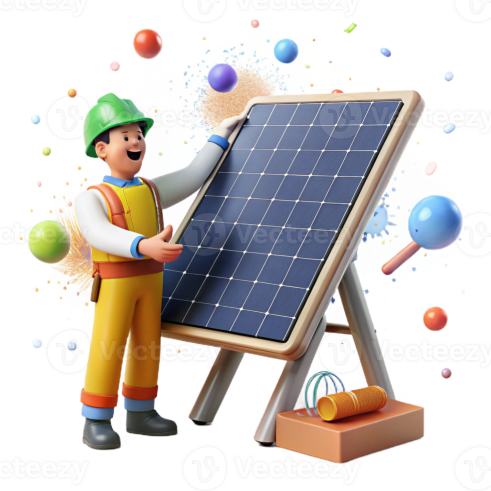 stunning minimalist Solar Panel with Technician Working Cutout for Maintenance and Repair high resolution png