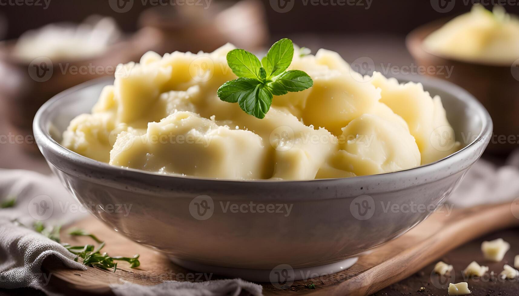 A bowl homemade mashed potato. Potatoes, double cream, butter and salt. photo