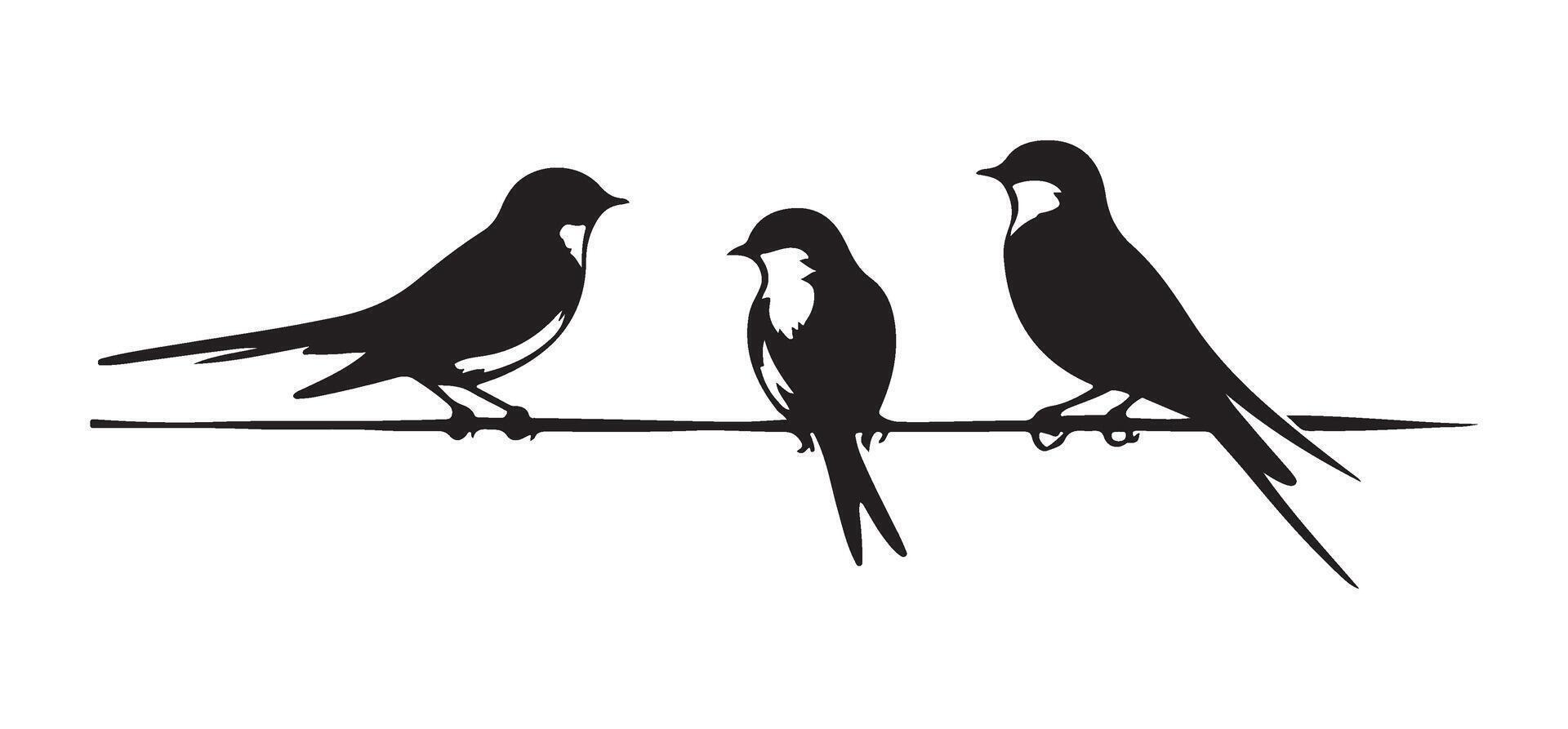 Swallow Bird Silhouettes on Wire Graphic Design Illustration vector