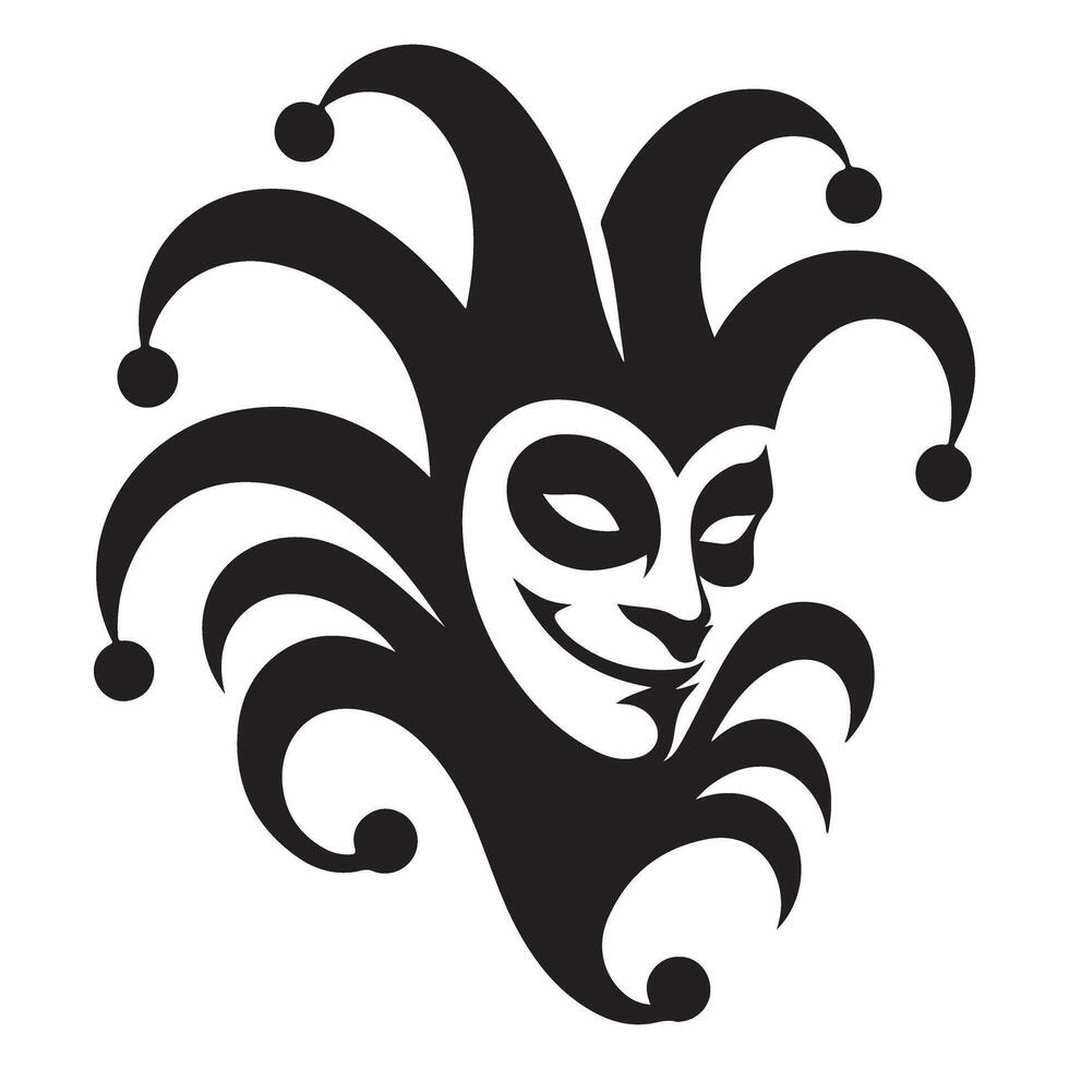 Jester Mask Silhouette Art Whimsical Joker Character Design vector