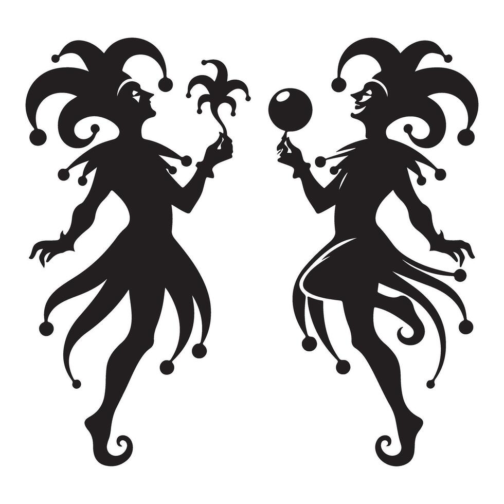Dancing Joker Silhouette Illustration Playful Carnival Design Element vector