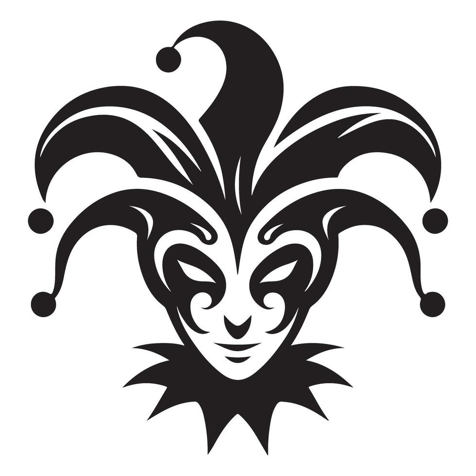 Intricate Jester Head with Bells Art Illustration vector