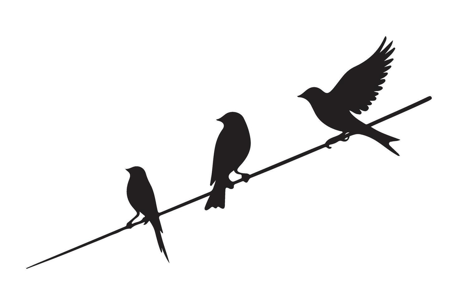 Birds on a Wire Silhouette Graphic Illustration Artwork vector