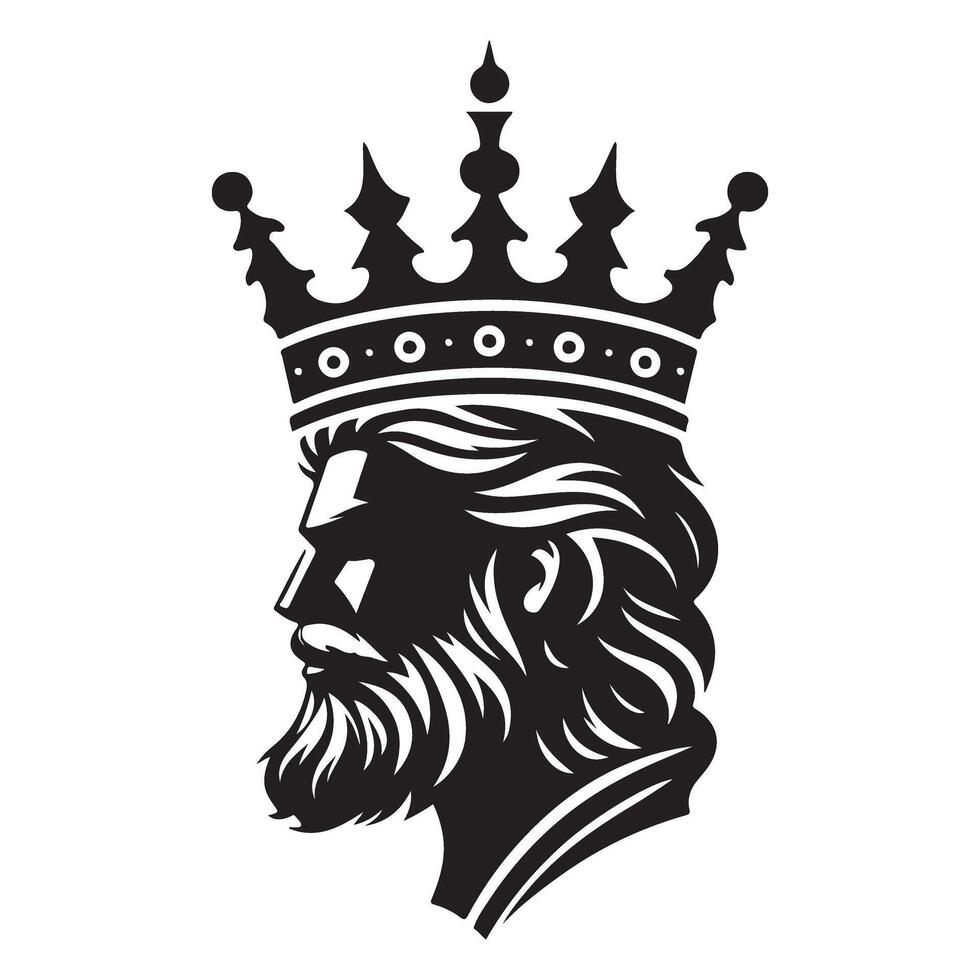 King Profile Silhouette with Crown Artwork Majestic Ruler vector