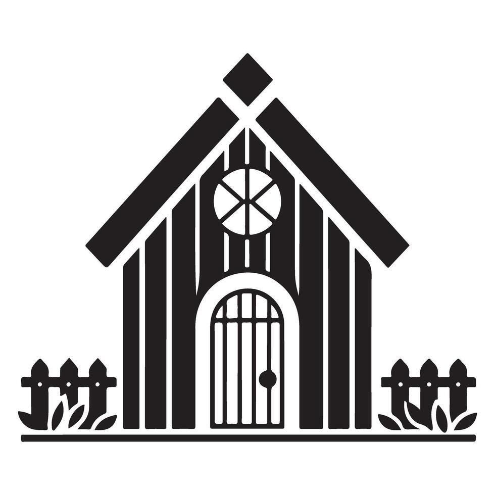 Charming Garden House Illustration with Picket Fence Design vector