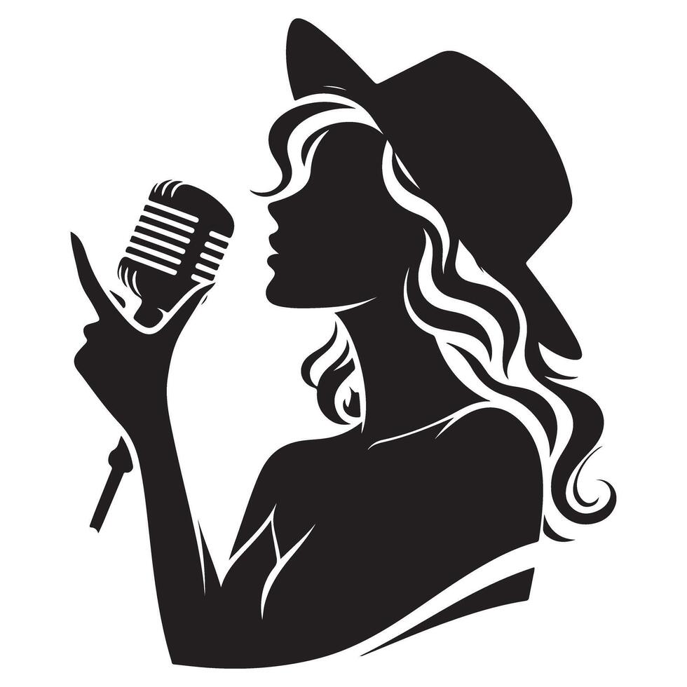 Singer with hat silhouette illustration image for music lovers vector