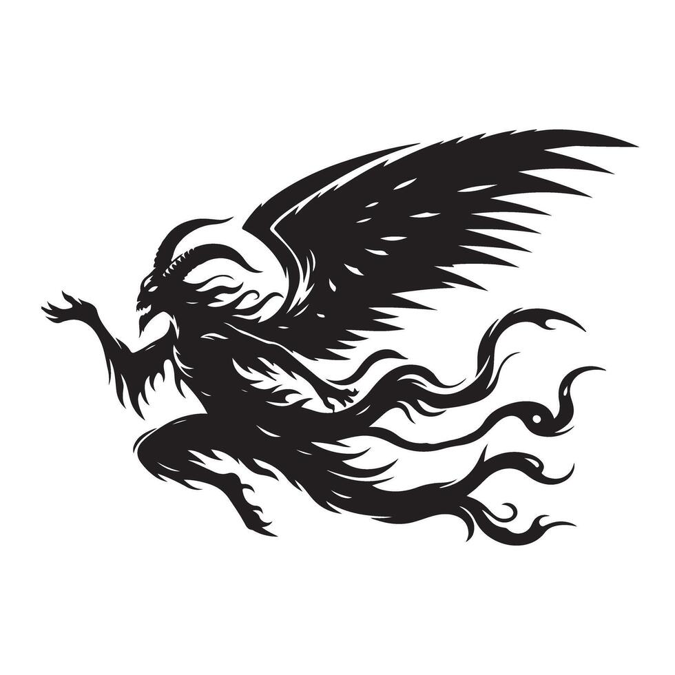 Creepy Winged Demon Silhouette Illustration for Fantasy Art vector