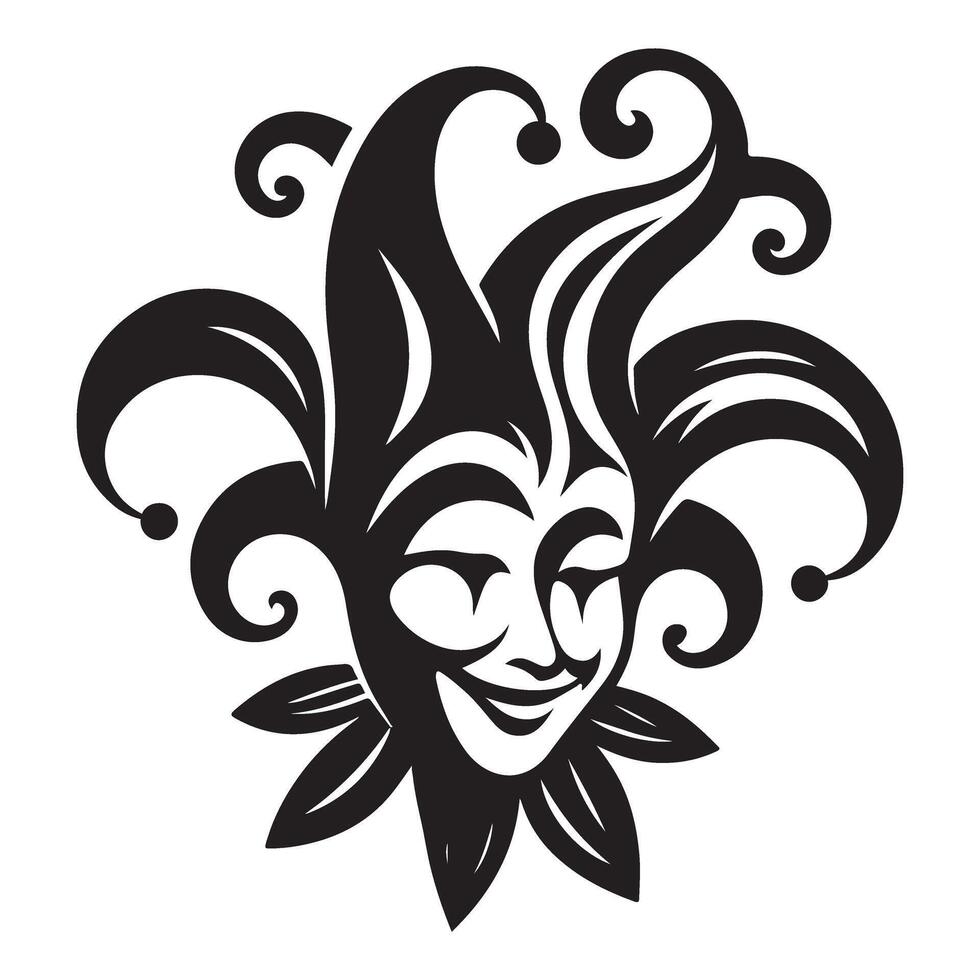 Silhouette Smiling Jester Art Funny Clown Face Design vector