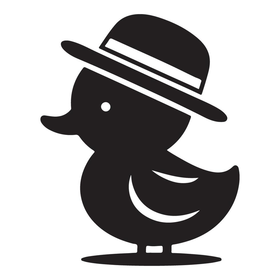 Cute Duck with a Hat Black Silhouette Illustration for Design vector