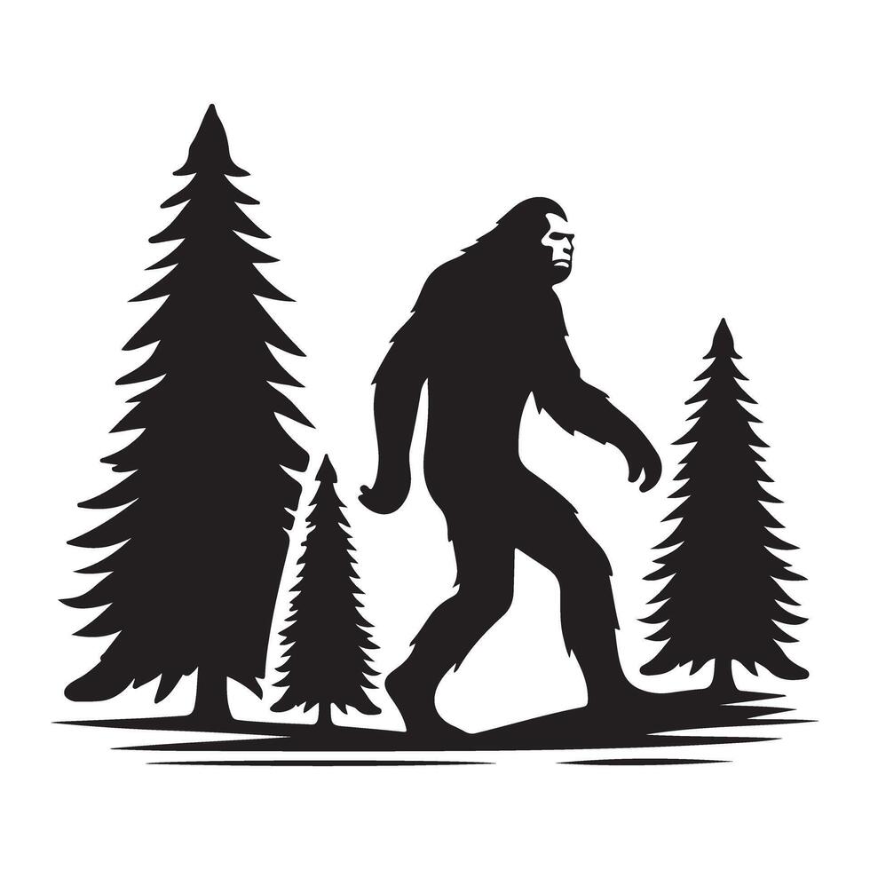 Sasquatch Walking Illustration Forest Silhouette Landscape Concept vector