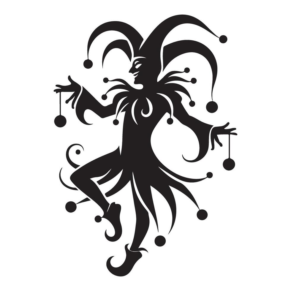 Silhouette of a jester dancing with bells in illustration vector
